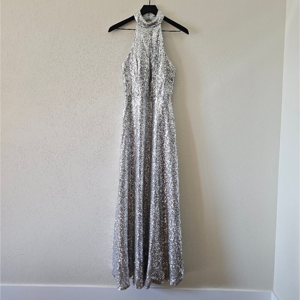 Revelry Silver Sequin Tori Gown Sz 8 - Picture 2 of 15